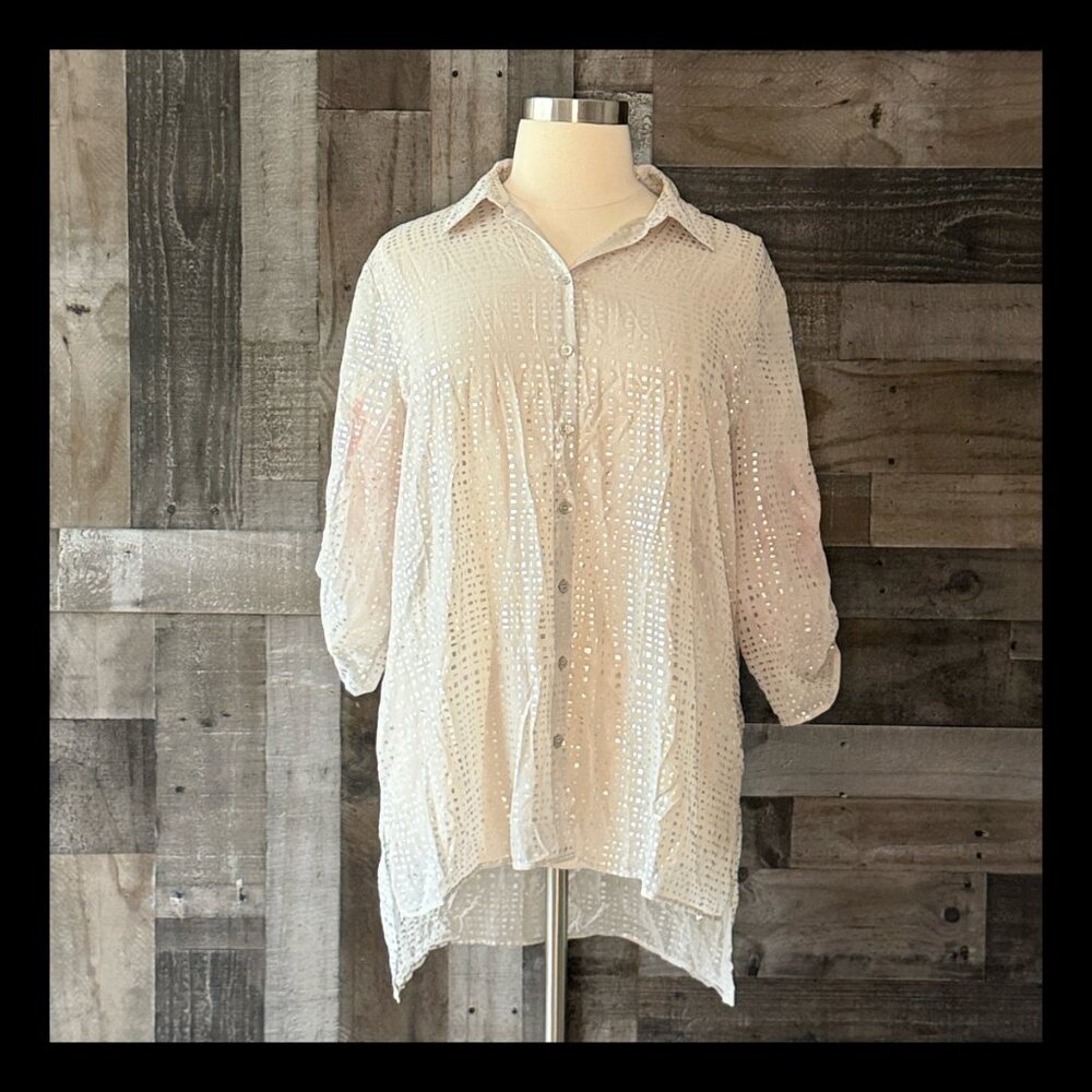 Chico's 4 sparkly silver button up shirt Feminine Glam Cocktail Party Holiday